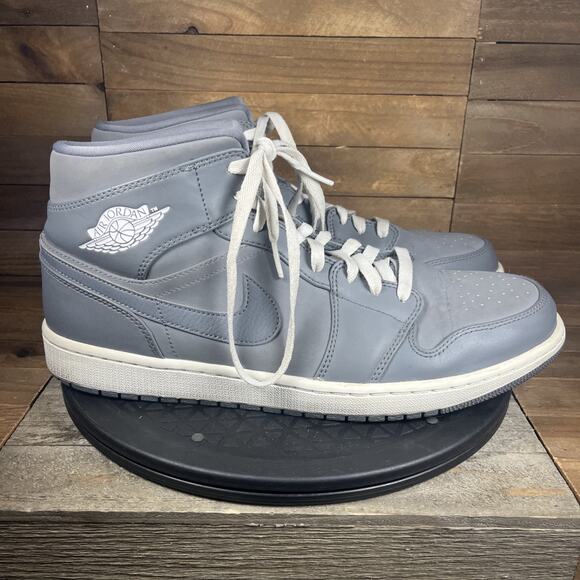 Nike Air Jordan 1 Mens Size 13 Mid Cool Grey White Lace Up Athletic Sneakers - Picture 1 of 10